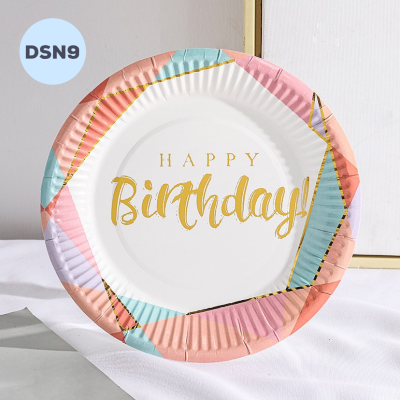 Dĩa Sinh Nhật - Dĩa Sọc Mix Màu Hpbd Gold ( Set 10 ) - DSN9