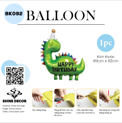 Bong Bóng Hình Khủng Long Happy Birthday - BK092