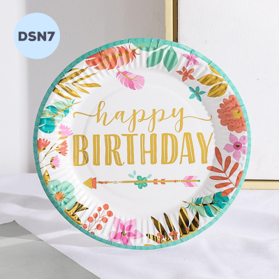 Dĩa Sinh Nhật - Dĩa Hoa Mix Màu Hpbd Gold ( Set 10 ) - DSN7