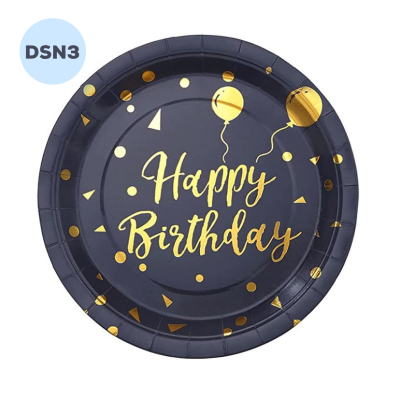 Dĩa Sinh Nhật - Dĩa Đen Châm Bi To ( Set 10 ) - DSN3