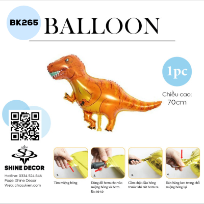 Bong Bóng Hình Khủng Long - Cam đuôi Dài - BK265