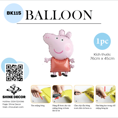 Bóng Bóng Hình Nhân Vật Hoạt Hình - Heo Peppa Hồng - BK115