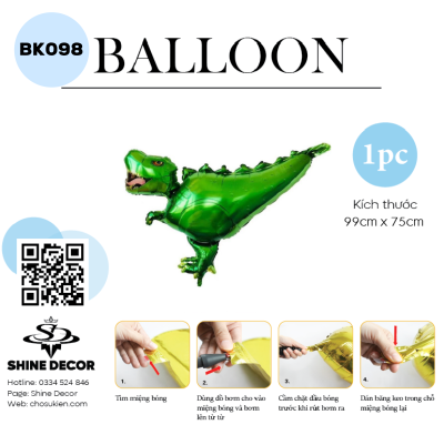 Bong Bóng Hình Khủng Long - Xanh Dữ dằn - BK098