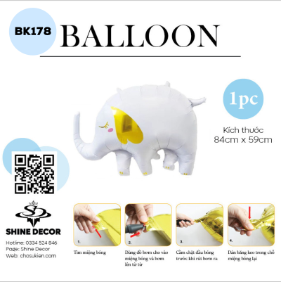 Bong Bóng Kiếng Hình Con vật - Voi Trắng - BK178