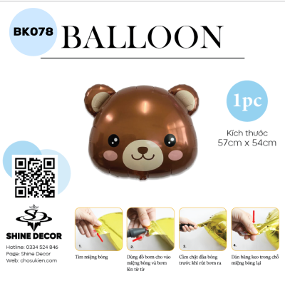 Bong Bóng Kiếng Hình Con vật - Mặt Gấu Nâu - BK078