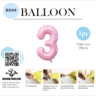 Bóng kiếng số hồng pastel - BS34