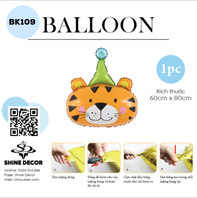 Bong Bóng Kiếng Hình Con vật - Hổ Đội Nón- BK109