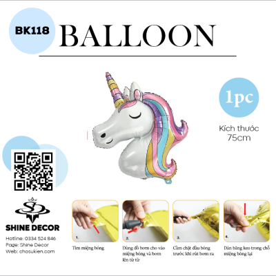 Bong Bóng Hình Unicorn- Đầu Unicorn - BK118