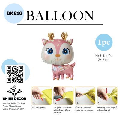 Bong Bóng Kiếng Hình Con vật - Nai Hồng - BK216