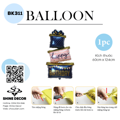 Bong Bóng Hình Bánh Kẹo - Hộp Quà 3 Tầng - BK311